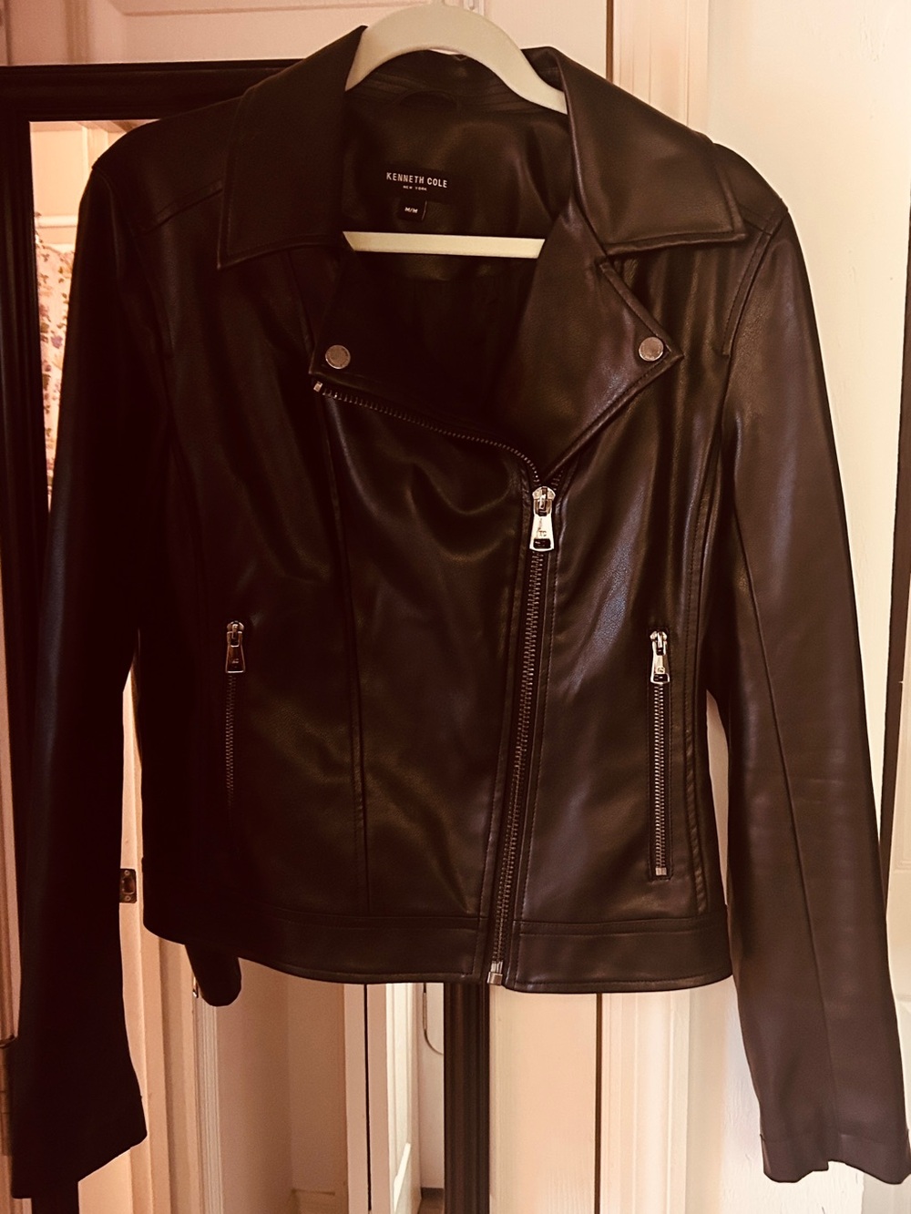 Kenneth Cole Black Leather Asymmetric Moto Jacket